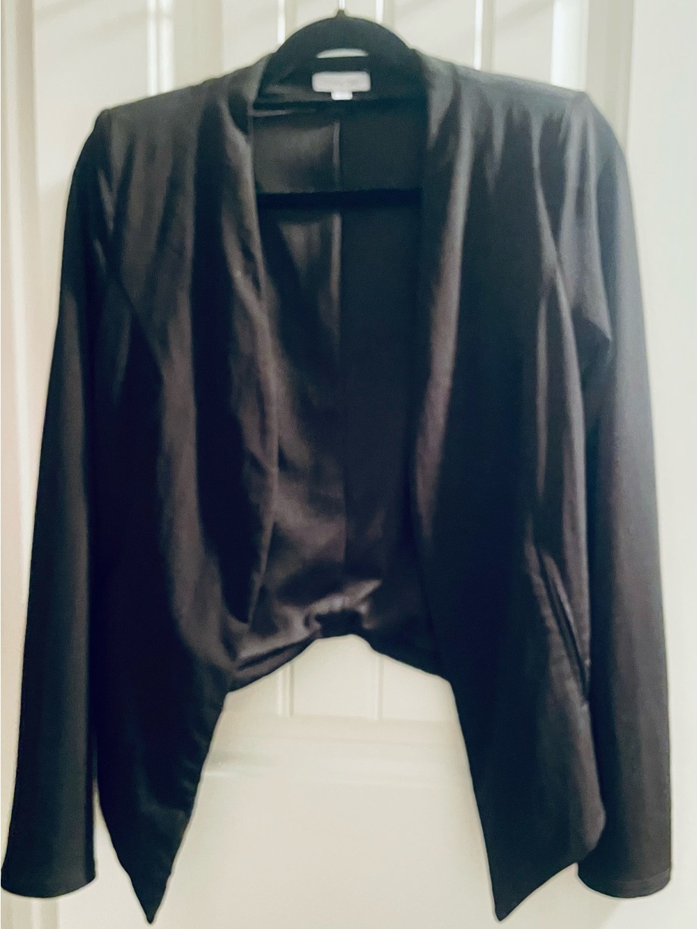 Olivia Grey Black Draped Open Front Blazer Jacket Women S